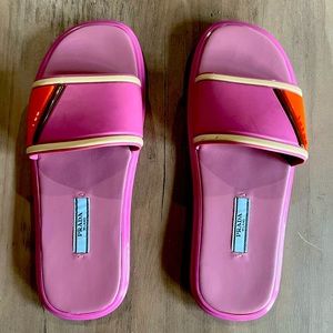 Slides. Pink/Purple color with orange accent. Prada size 8